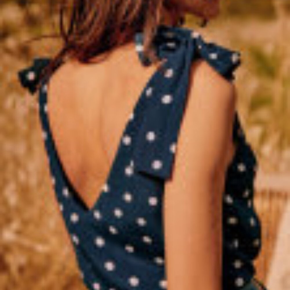 Sezane Lara Blouse, Navy / ecru polka dots